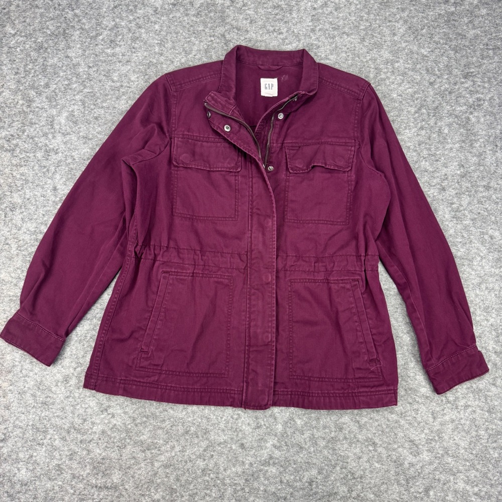 Gap Womens Core Utility Field Jacket Burgundy Cotton Canvas Wine Red Large - Picture 2 of 9
